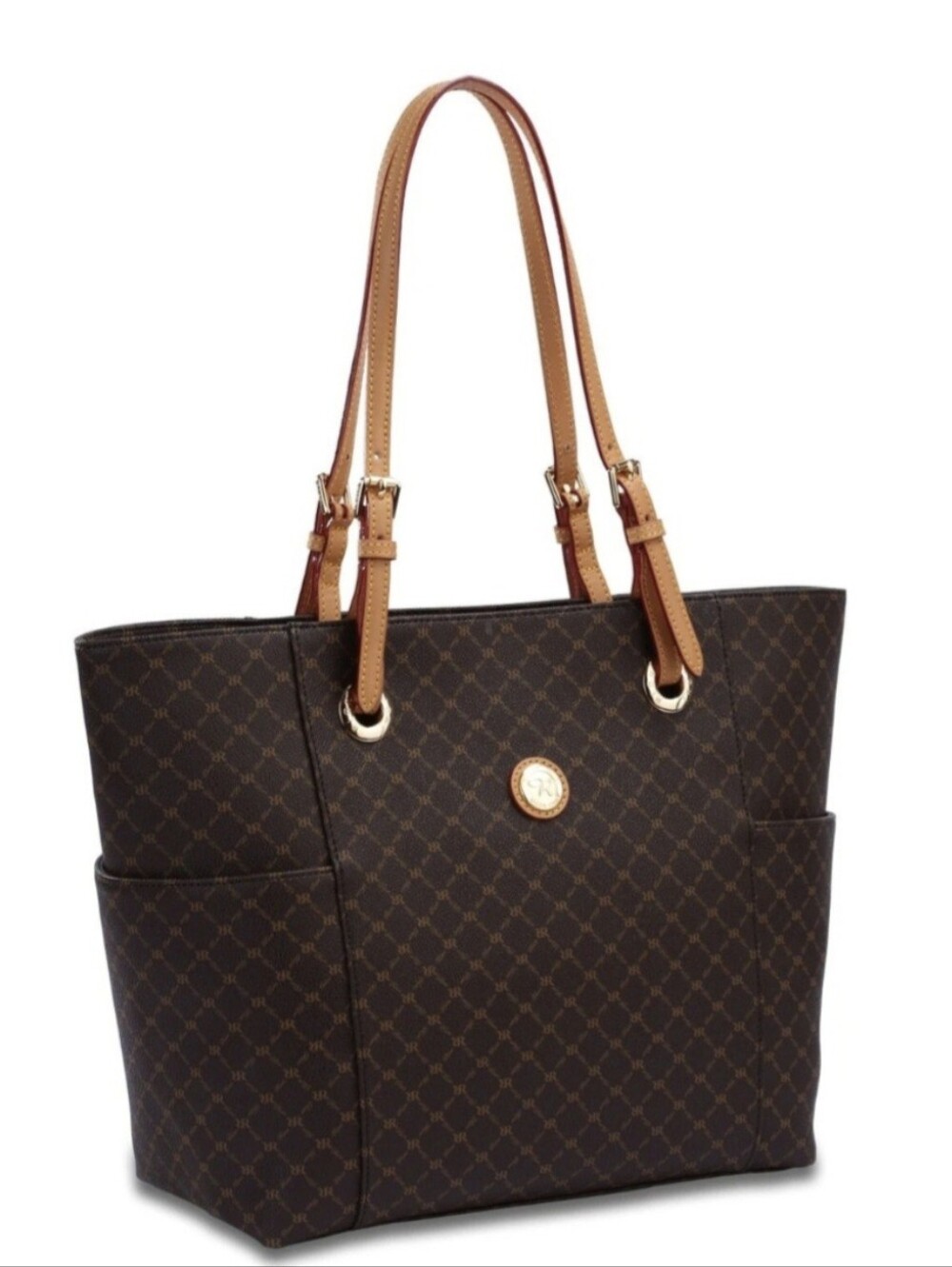 NWT Rioni Cascade Sadle Tote Bag Purse Shoulder Bag Signature Brown ST-20264